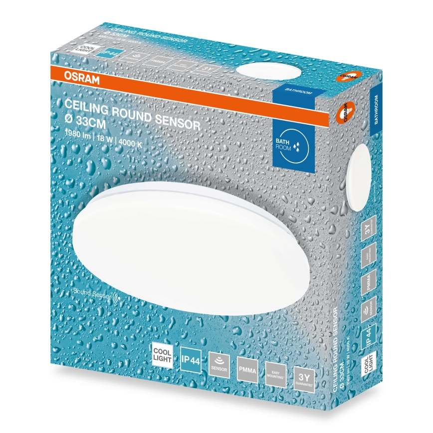 Osram - LED потолочный светильник для ванной с датчиком сумерек CEILING ROUND LED, 18 Вт, 230 В, 4000 К, диаметр 33 см, IP44, белый
