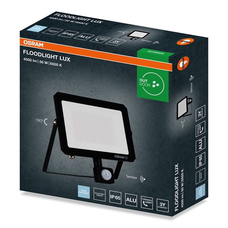 Osram - LED-прожектор с датчиком движения и датчиком сумерек FLOODLIGHT LED/50W/230V 6500K IP65 чёрный