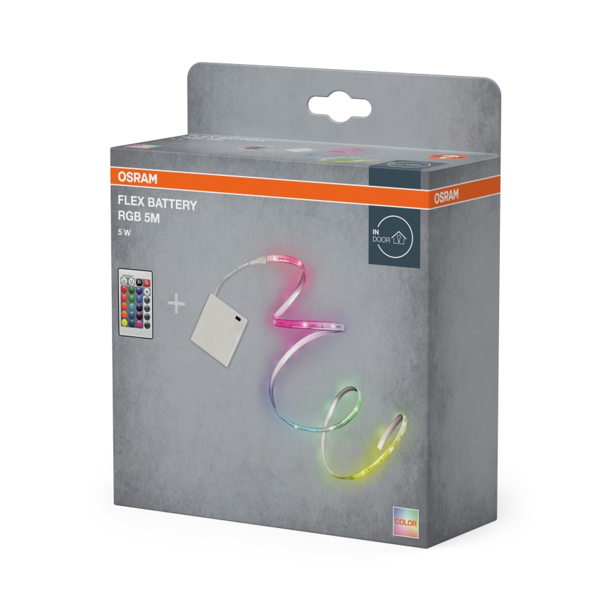 Osram - LED RGB стрічка з регулюванням яскравості FLEX BATTERY 5m LED/5W/4xAA + пульт дистанційного керування