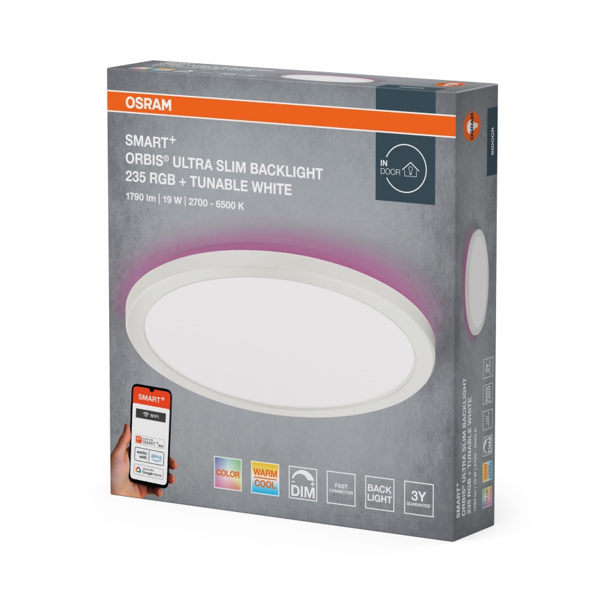 Osram - LED RGBW диммируемый потолочный светильник SMART+ ORBIS LED 19 Вт, 230 В, диаметр 23,5 см, 2700-6500K, Wi-Fi