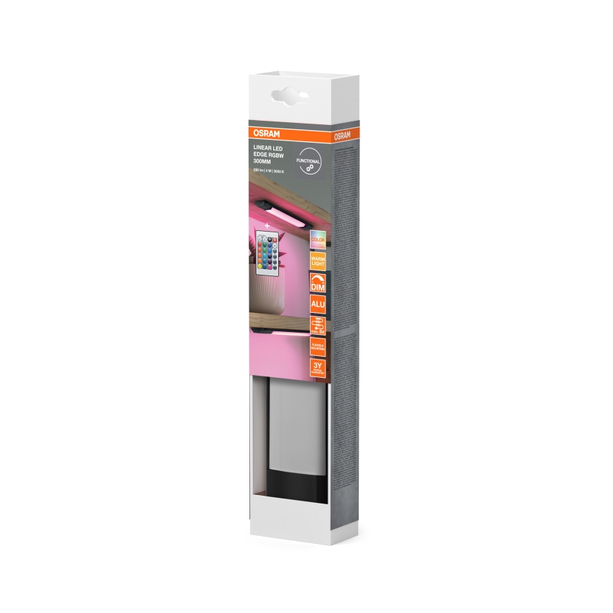 Osram - LED RGBW Диммируемый светильник для подсветки под шкафом с датчиком движения LINEAR EDGE LED/4 Вт/230 В 30 см черный + пульт дистанционного управления