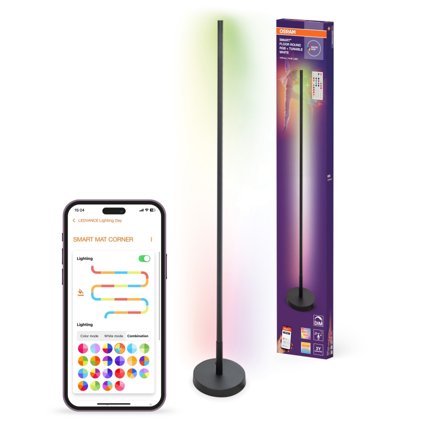 Osram - LED RGBW підлогова лампа з регулюванням яскравості SMART+ FLOOR LED/14W/230V 2700-6500K Wi-Fi чорна + пульт дистанційного керування