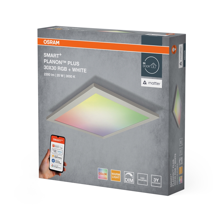 Osram - SMART+ PLANON LED RGBW затемнюваний стельовий світильник, 20 Вт, 230 В, 30×30 см