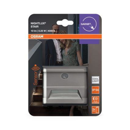 Osram - сходовий світильник LED з датчиком NIGHTLUX LED/0,25W/3xAAA IP54 сріблястий