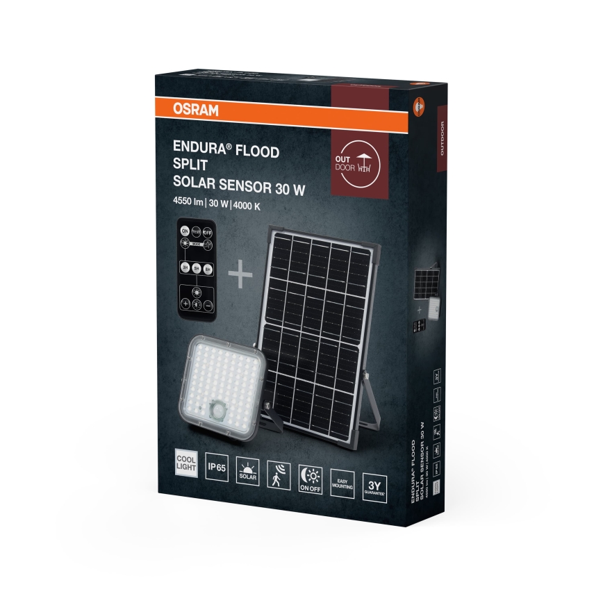 Osram - LED затемнюваний сонячний прожектор із датчиком ENDURA LED/30W/6,4V 4000K IP65 чорний + пульт дистанційного керування