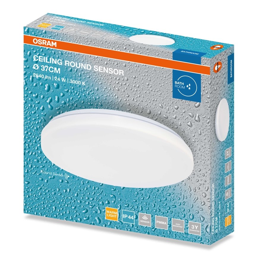 Osram - Світлодіодний стельовий світильник для ванної кімнати з датчиком сутінків CEILING ROUND LED/24W/230V 3000K діаметр 37 см IP44 білий