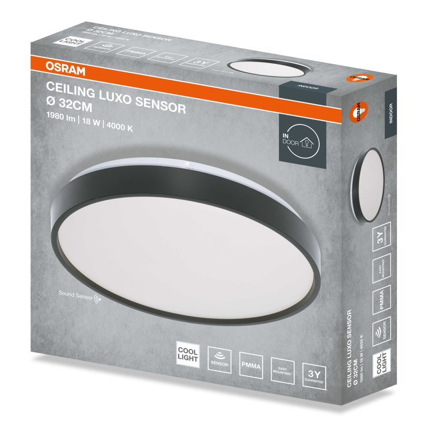 Osram - LED стельовий світильник з датчиком сутінків CEILING LUXO LED/18W/230V, діаметр 32 см, чорний
