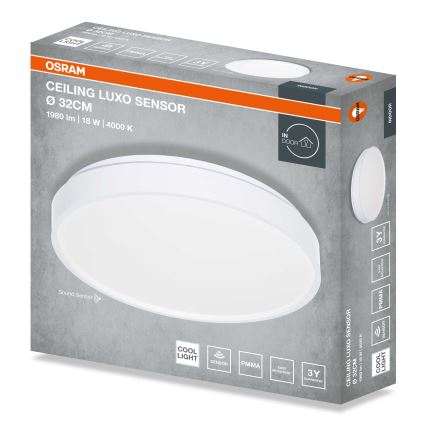 Osram - LED стельовий світильник із датчиком сутінків CEILING LUXO LED/18W/230V, діаметр 32 см, білий