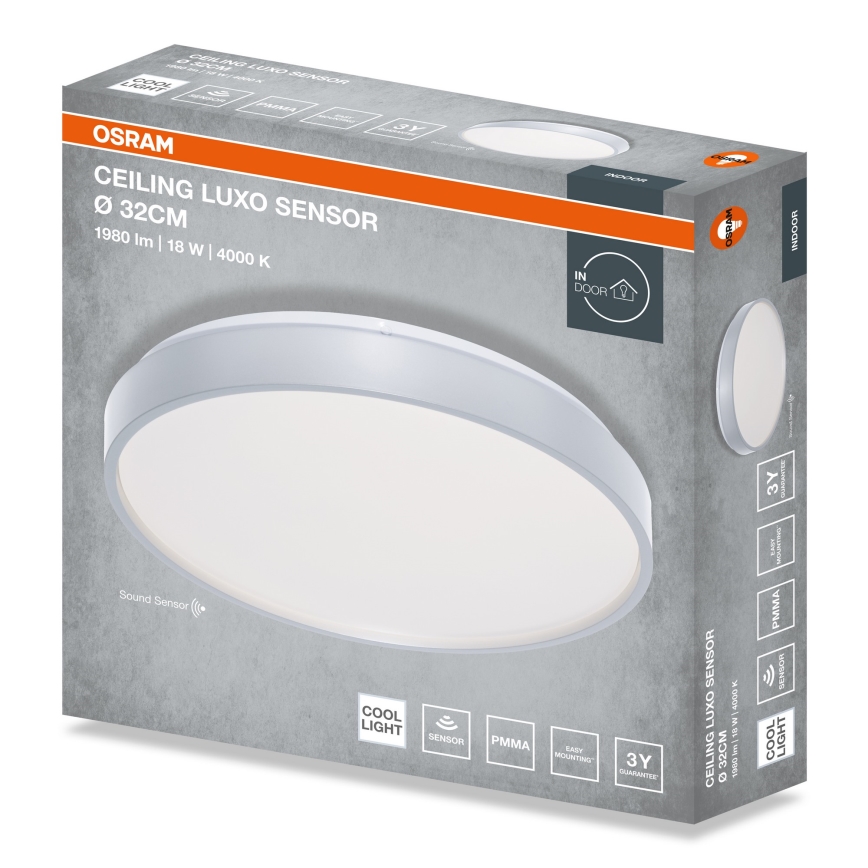 Osram - LED стельний світильник з датчиком сутінок CEILING LUXO LED/18W/230V, діаметр 32 см, сріблястий