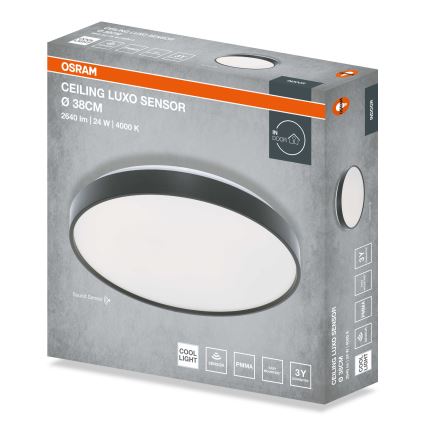 Осрам — світлодіодний стельовий світильник із датчиком сутінків CEILING LUXO LED/24W/230V, діаметр 38 см, чорний