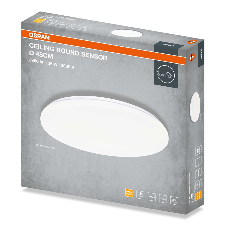Osram - LED стельовий світильник зі сенсором сутінків CEILING ROUND LED/36W/230V 3000K Ø 48 см, білий