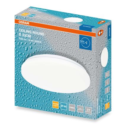 Osram - LED стельовий світильник для ванної кімнати CEILING ROUND, 18 Вт/230 В, 3000 К, діам. 33 см, IP44, білий