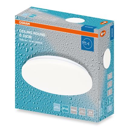 Osram - стельовий світильник для ванної CEILING ROUND LED/18W/230V 6500K, діаметр 33 см, IP44, білий