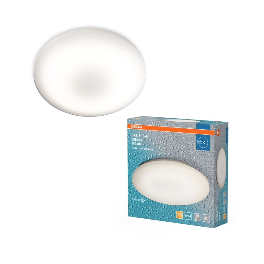 Osram - LED стельовий світильник для ванної кімнати з датчиком руху та датчиком сутінків ORBIS LED/15,5W/230V діаметр 30 см IP44 білий