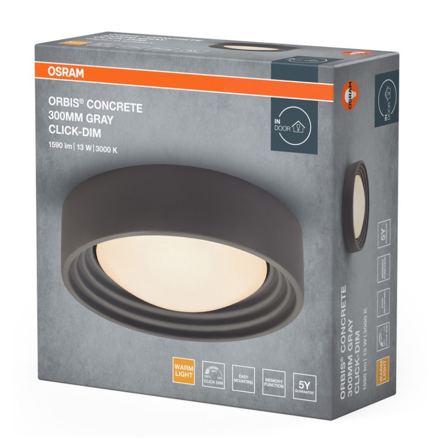 Osram - LED регульований стельовий світильник ORBIS CONCRETE LED/13 Вт/230 В Ø 30 см сірий/бетон