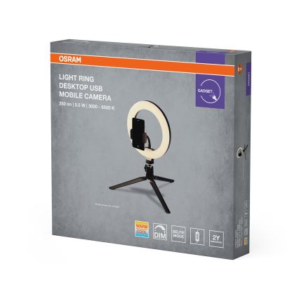 Osram - світлодіодна настільна лампа з регульованою яскравістю, зі штативом та тримачем для відеоблогінгу LED/5,5W/USB 3000-6500K 210 mAh
