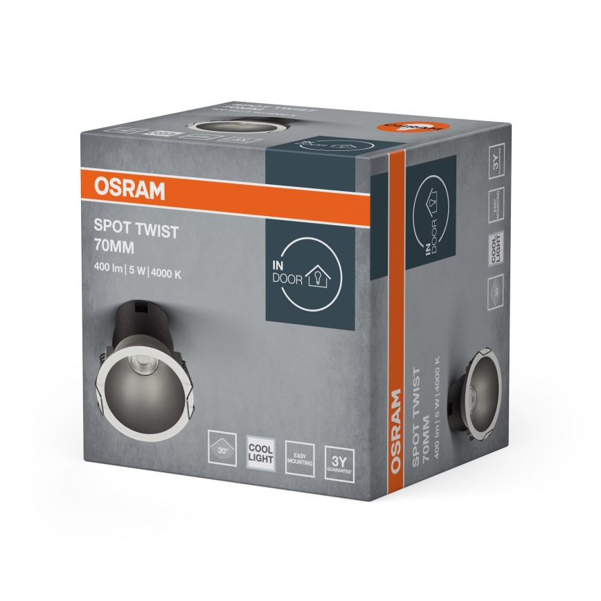Osram - вбудований точковий світильник SPOT TWIST LED/5 Вт/230 В 4000 К, діам. 7 см, білий/сріблястий