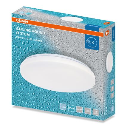 Osram - круглый LED-потолочный светильник для ванной, 24 Вт/230 В, 6500 K, диаметр 37 см, IP44, белый