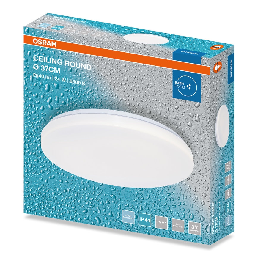 Osram - круглый LED-потолочный светильник для ванной, 24 Вт/230 В, 6500 K, диаметр 37 см, IP44, белый