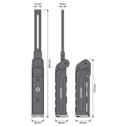 Osram - Перезаряджуваний ліхтар із регулюванням яскравості LEDINSPECT WIRE-FREE SLIM 600 LED/5W/3,7V IP54 2600 mAh