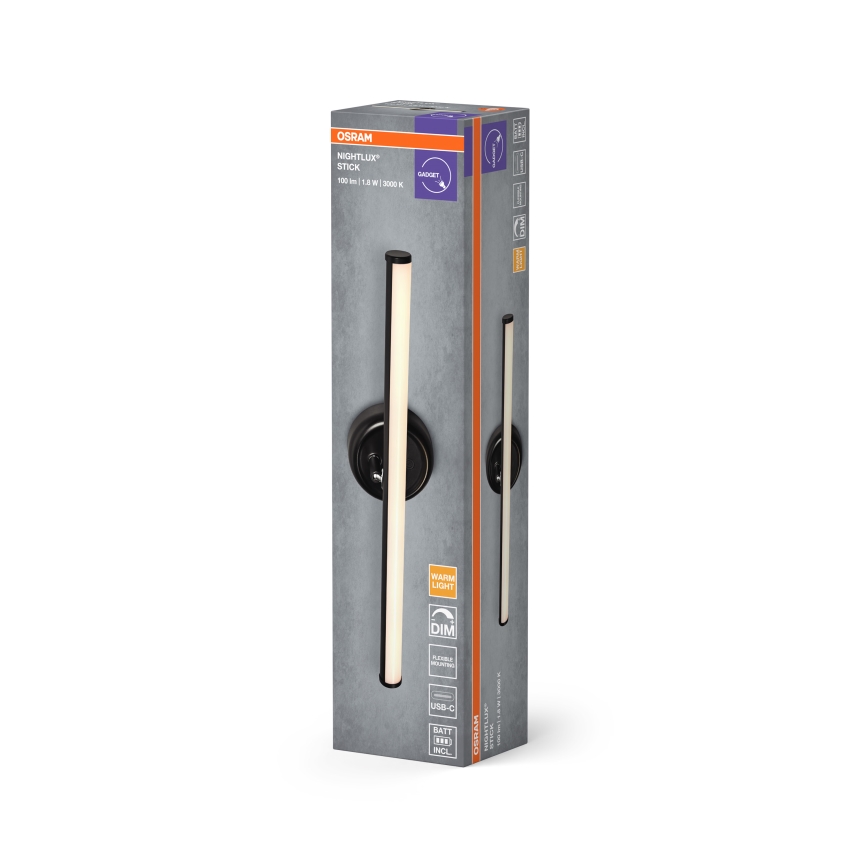 Osram - сенсорний настінний світильник NIGHTLUX LED, перезаряджуваний, з регульованою яскравістю, LED/1,8W/5V, чорний