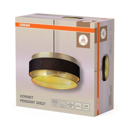 Osram - Люстра на тросе DECOR HORNET 3xE27/10W/230V, диам. 50 см, черный/золотой