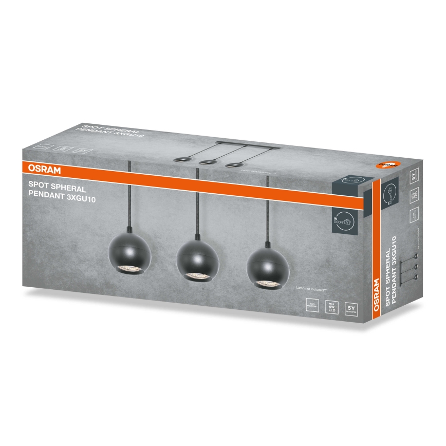 Osram - Люстра на тросі SPOT SPHERAL 3xGU10/6W/230V чорна