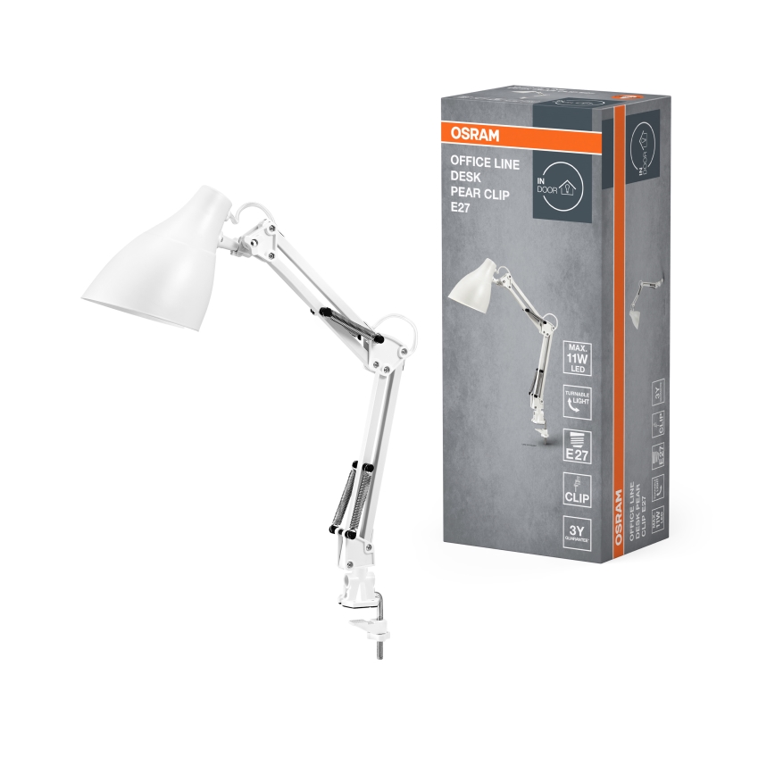 Osram - Настольная лампа с зажимом DESK LINE 1xE27/11W/230V белая