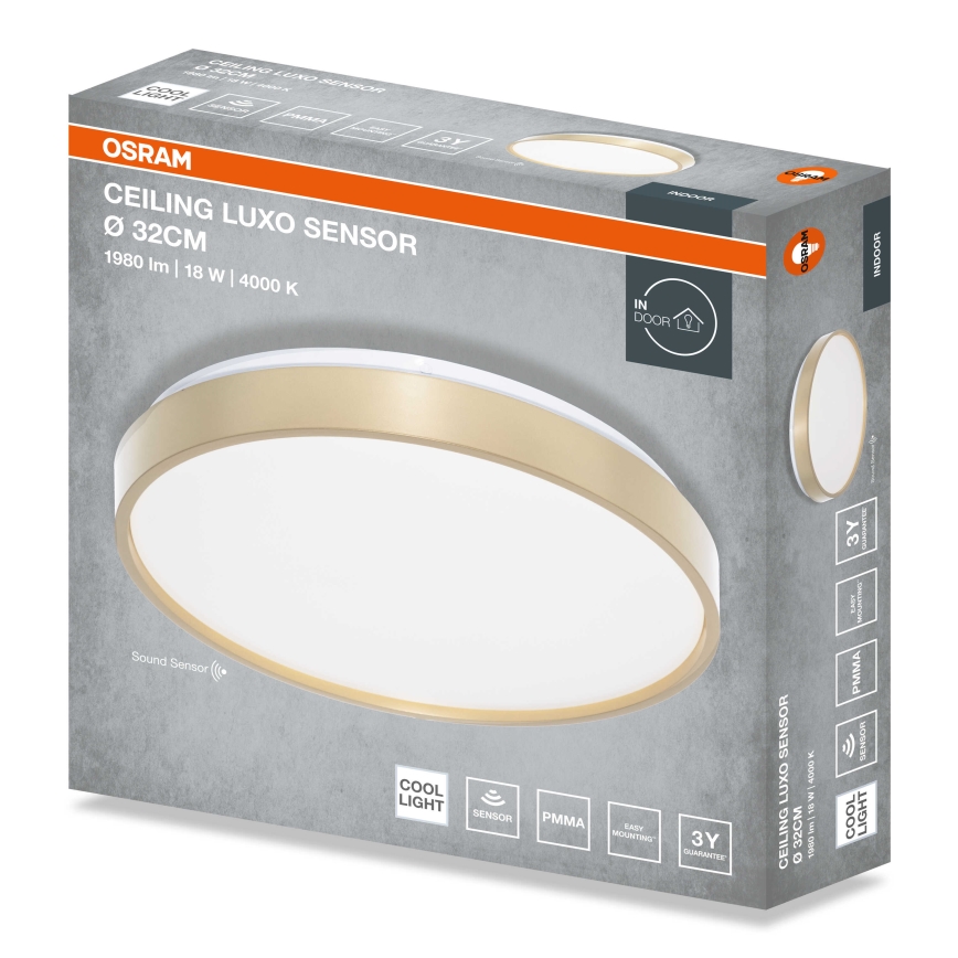Osram - светодиодный потолочный светильник с датчиком сумерек CEILING LUXO LED/18W/230V, диаметр 32 см, золотистый