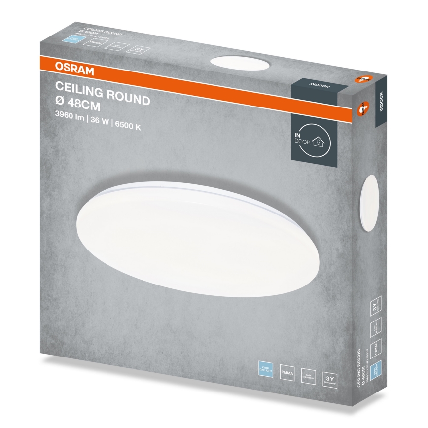 Osram - потолочный светильник LED CEILING ROUND, 36 Вт/230 В/6500 К, диаметр 48 см, белый
