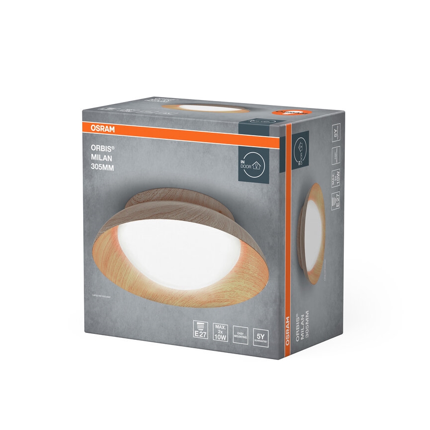 Osram - Потолочный светильник ORBIS MILAN 2×E27/10 Вт/230 В, диаметр 30,5 см, декор под дерево