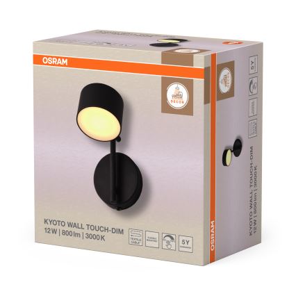 Osram - LED затемнюваний настінний сенсорний світильник DECOR KYOTO LED/12W/230V CRI 90 чорний