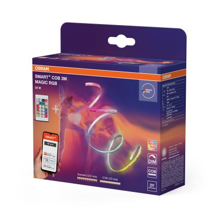 Osram - RGB LED-стрічка з регульованою яскравістю SMART+ MAGIC, 3 м, LED/22 Вт/230 В, Wi‑Fi + пульт дистанційного керування