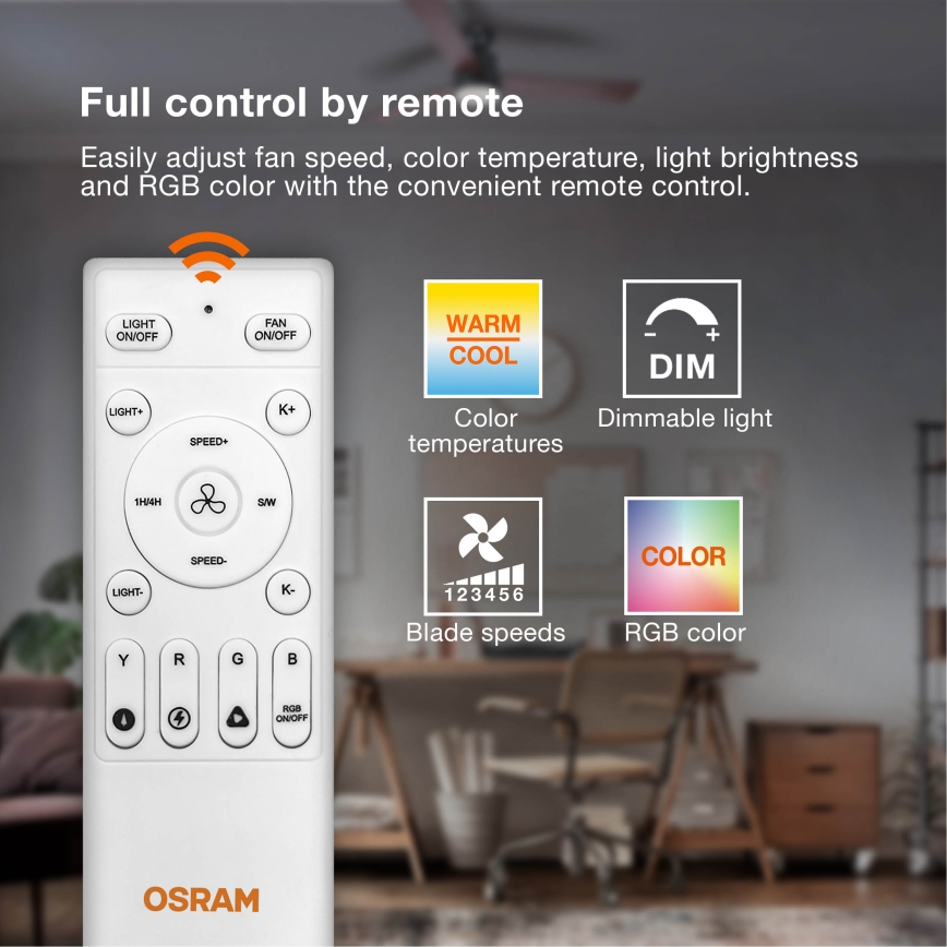 Osram - LED RGB затемнюваний стельовий світильник з вентилятором CIERZO LED/35W/230V 3000-6500K + пульт дистанційного керування