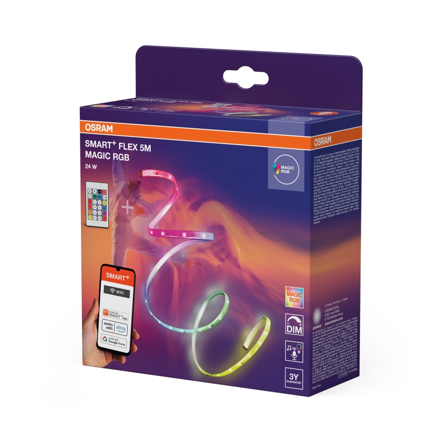 Osram - RGB-светодиодная диммируемая лента SMART+ MAGIC FLEX 5 м LED/24 Вт/230 В Wi-Fi + пульт дистанционного управления