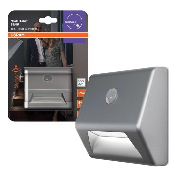 Osram - сходовий світильник LED з датчиком NIGHTLUX LED/0,25W/3xAAA IP54 сріблястий