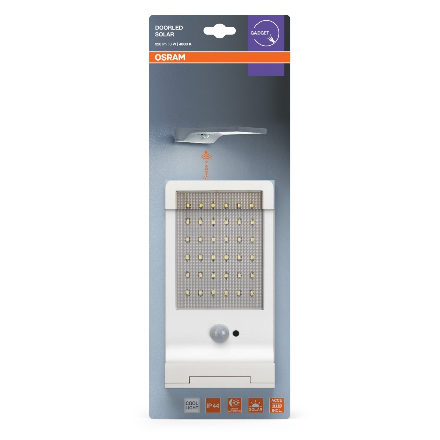 Osram - солнечный светодиодный настенный светильник с датчиком DOORLED, 3 Вт (LED), 3,3 В, 2000 мА·ч, IP44, белый
