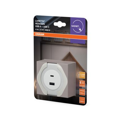 Osram - LED ночник в розетку с USB LUNETTA LED/15W/230V белый