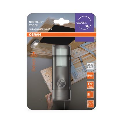 Osram - LED ориентационный светильник с датчиком NIGHTLUX LED/0,35W/3xAAA IP54 серебристый