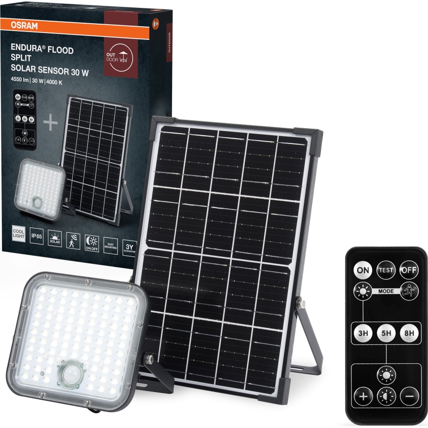 Osram - Светодиодный диммируемый солнечный прожектор с датчиком ENDURA LED/30W/6,4V 4000K IP65 черный + пульт дистанционного управления