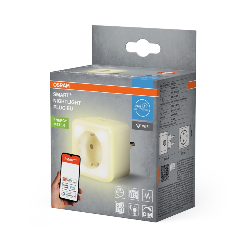 Osram - Світлодіодна розетка з регулюванням яскравості та підсвіткою SCHUKO SMART+ NIGHTLIGHT 3680W/230V Wi-Fi