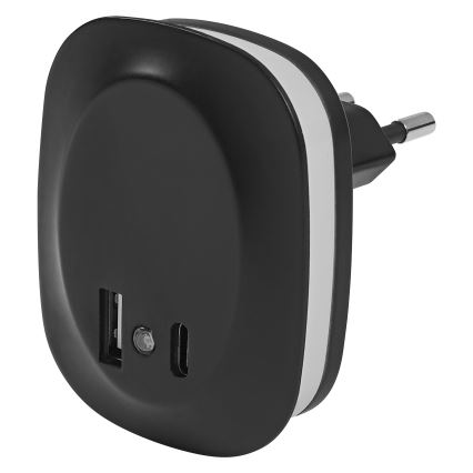 Osram - LED Нічник у розетку з датчиком і USB LUNETTA LED/12,5W/230V чорний