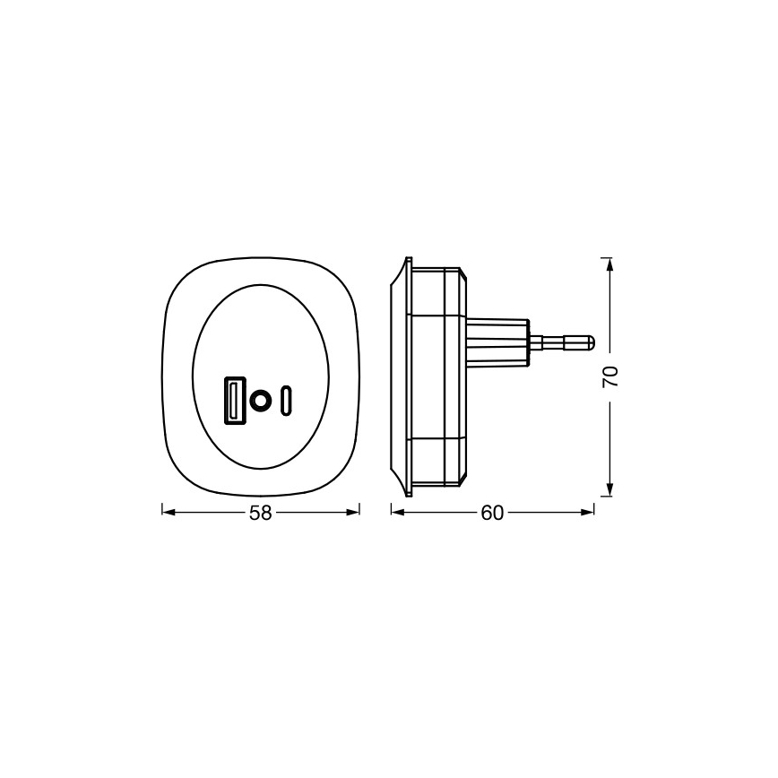 Osram - LED Нічник у розетку з датчиком і USB LUNETTA LED/12,5W/230V чорний