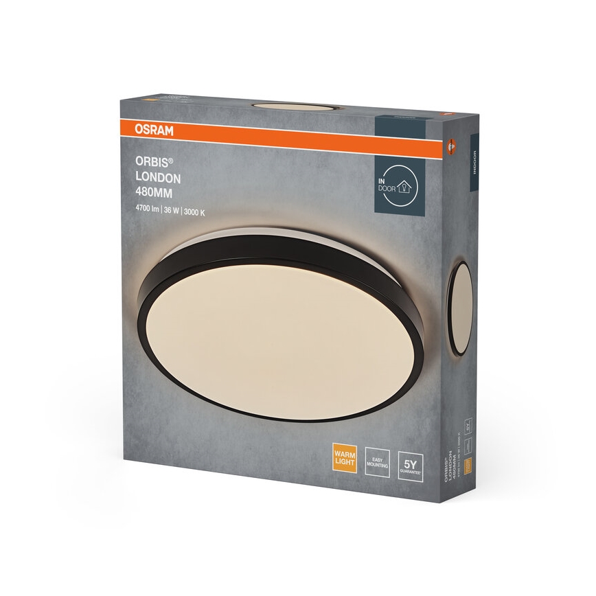 Осрам - світлодіодний стельовий світильник ОРБІС ЛОНДОН, 36 Вт/230 В, діаметр 48 см, чорний