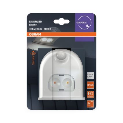 Osram - LED зовнішній настінний світильник із сенсором DOORLED, 0,5 Вт, 3×AA, IP54, білий