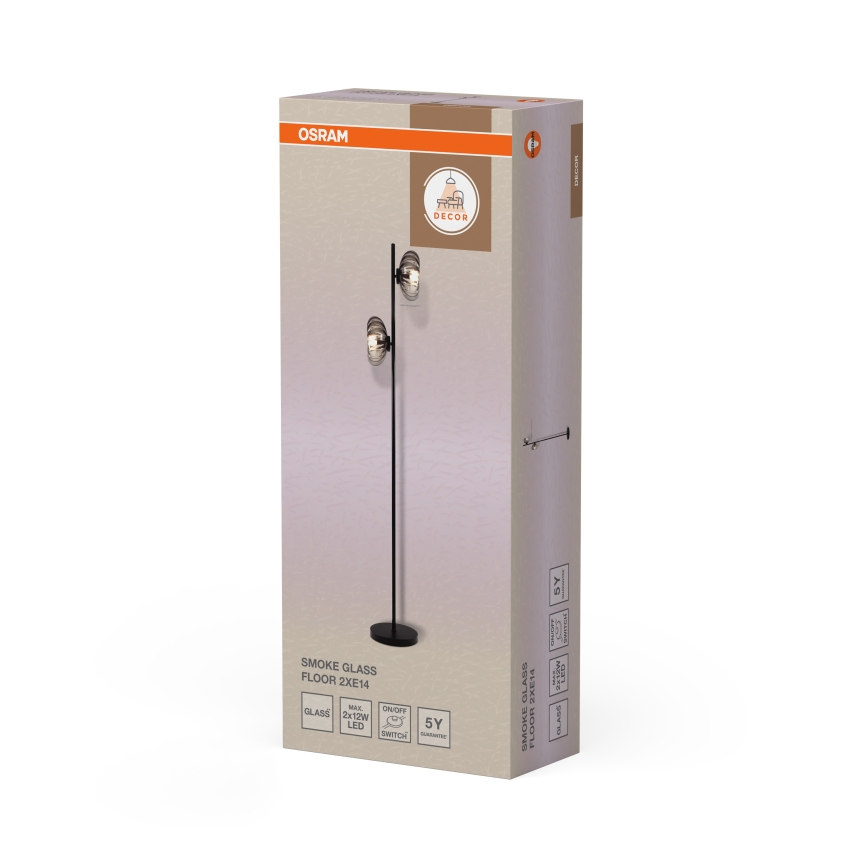 Osram - Торшер DECOR SMOKE 2xE14/12W/230V черный/дымчато-серый