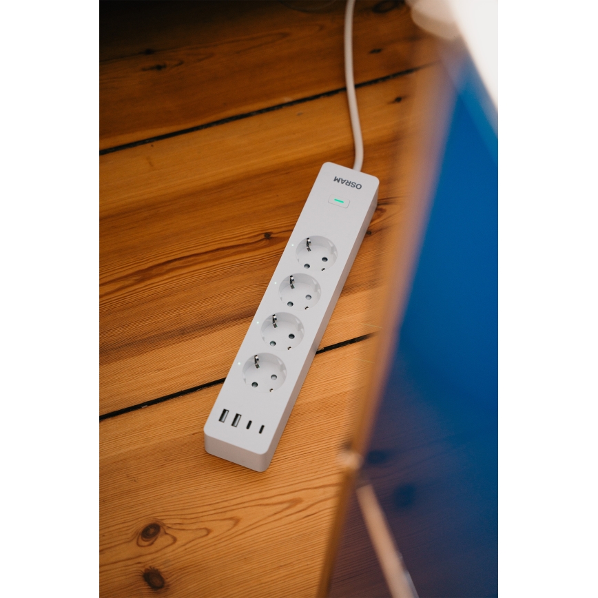 Osram - Удлинитель SMART+ 4 розетки тип F + 2xUSB-A + 2xUSB-C Wi-Fi