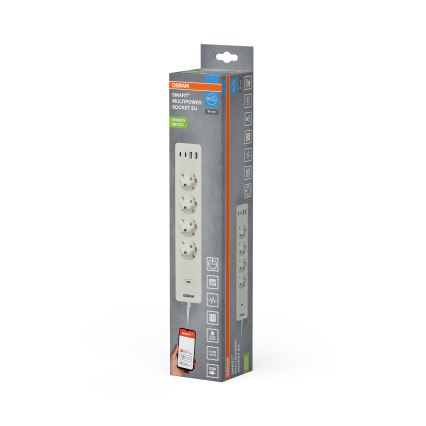Osram - Удлинитель SMART+ 4 розетки тип F + 2xUSB-A + 2xUSB-C Wi-Fi
