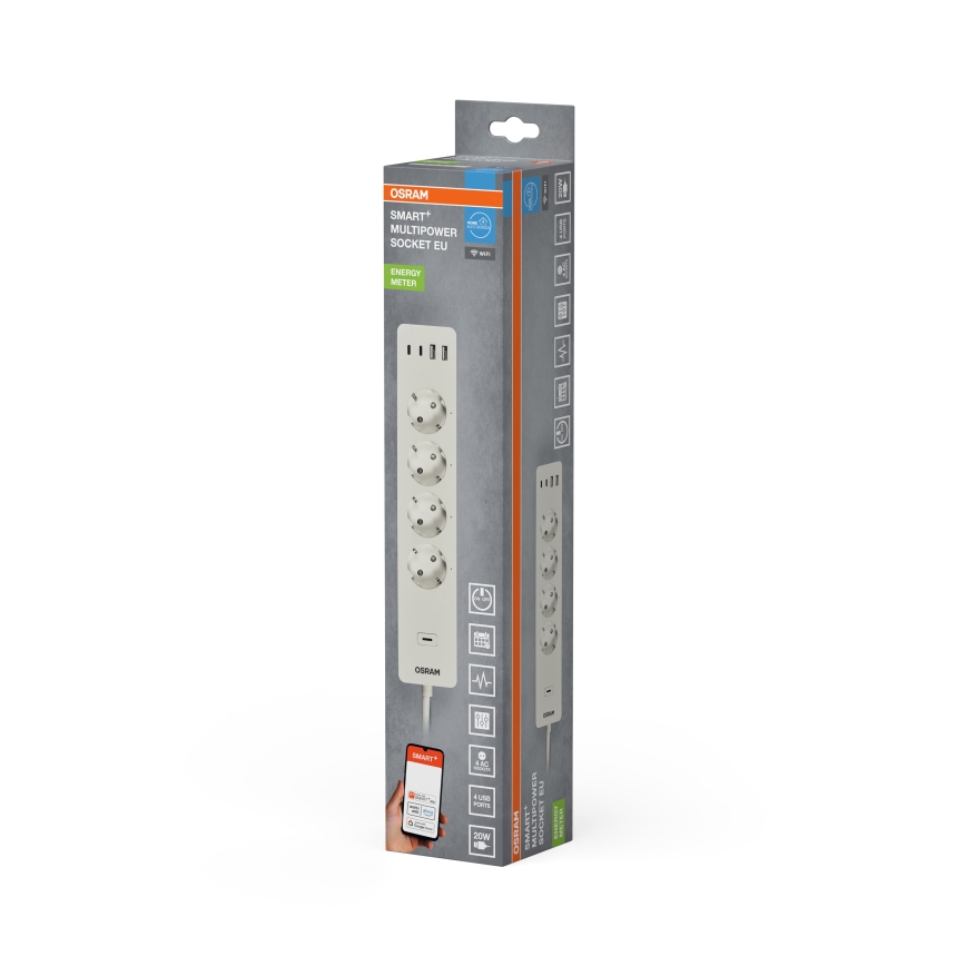 Osram - Удлинитель SMART+ 4 розетки тип F + 2xUSB-A + 2xUSB-C Wi-Fi