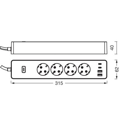 Osram - Удлинитель SMART+ 4 розетки тип F + 2xUSB-A + 2xUSB-C Wi-Fi